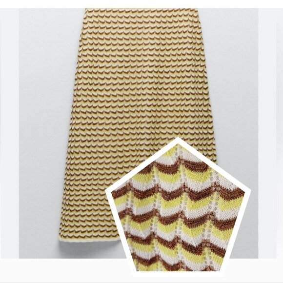 ZARA | Pointelle Knit Skirt Stripes Metallic Yellow Size M - Picture 1 of 6